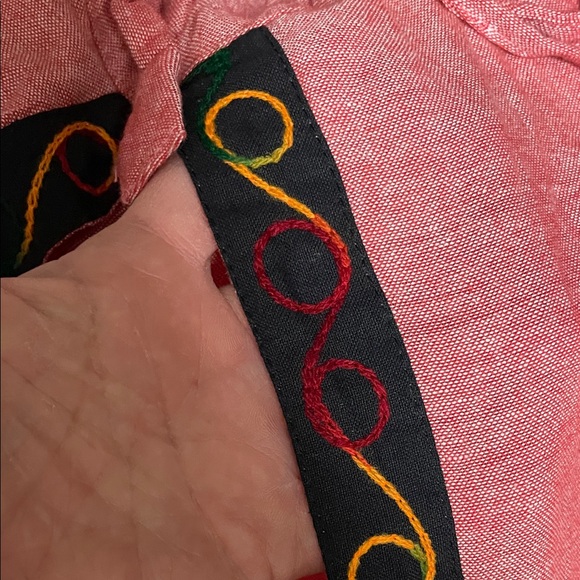 Vintage Nepalese drawstring waist red Wide-Leg Pants with Embroidered Trim - Picture 6 of 11